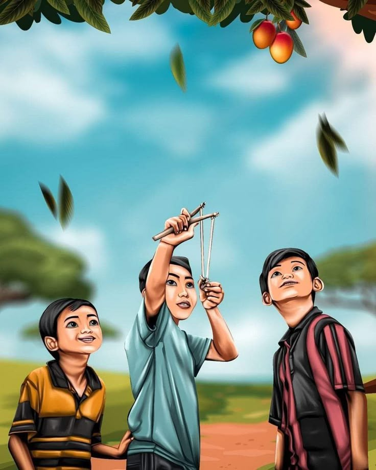 tossing stones at a berry tree